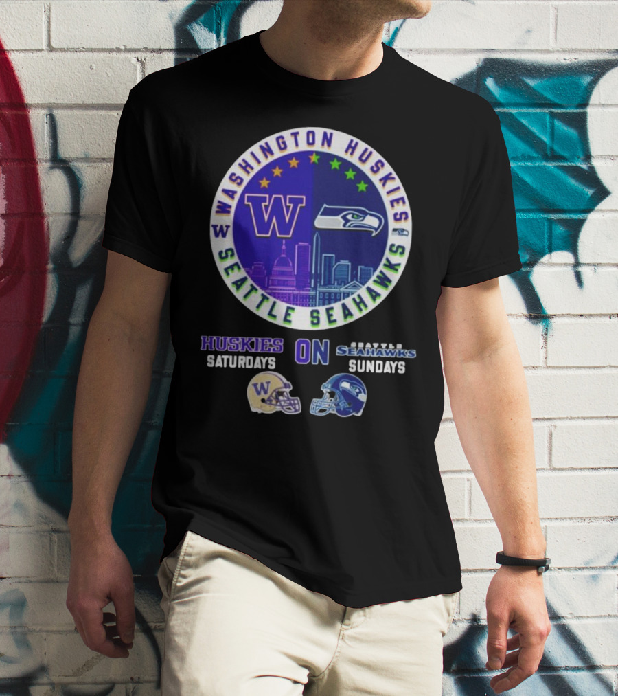 Washington Huskies Seattle Seahawks Huskies On Saturdays Seahawks On Sundays T-Shirt