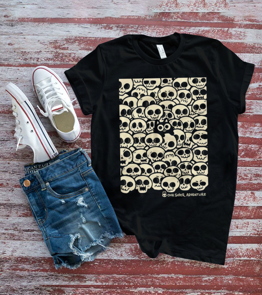 Our Super Adventure Skull Cat Surrounded By Skulls T-Shirt