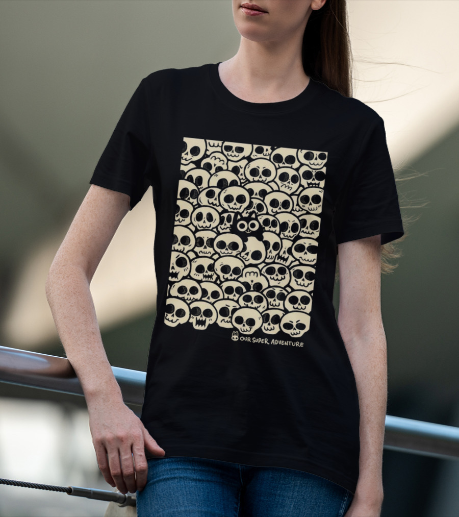 Our Super Adventure Skull Cat Surrounded By Skulls T-Shirt