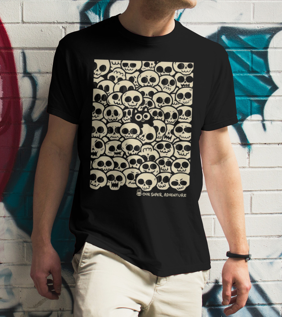 Our Super Adventure Skull Cat Surrounded By Skulls T-Shirt