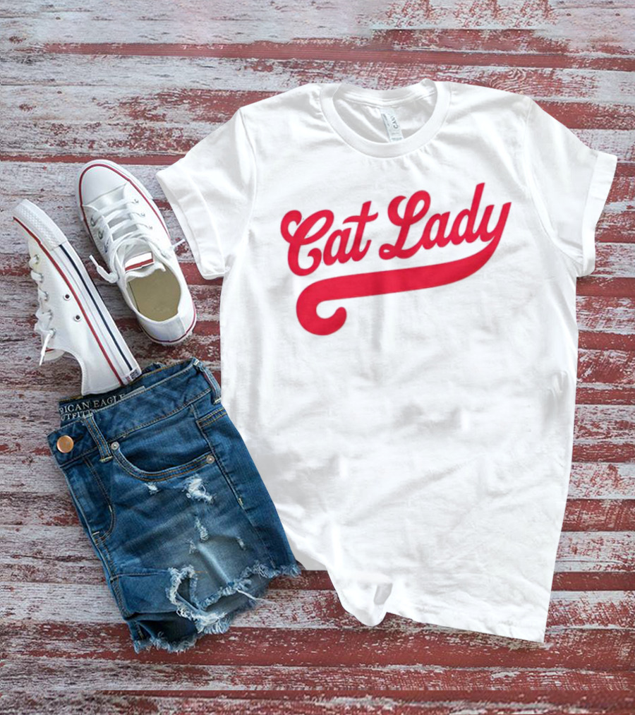 Cincinnati Reds Cat Lady Baseball Script Red T-Shirt