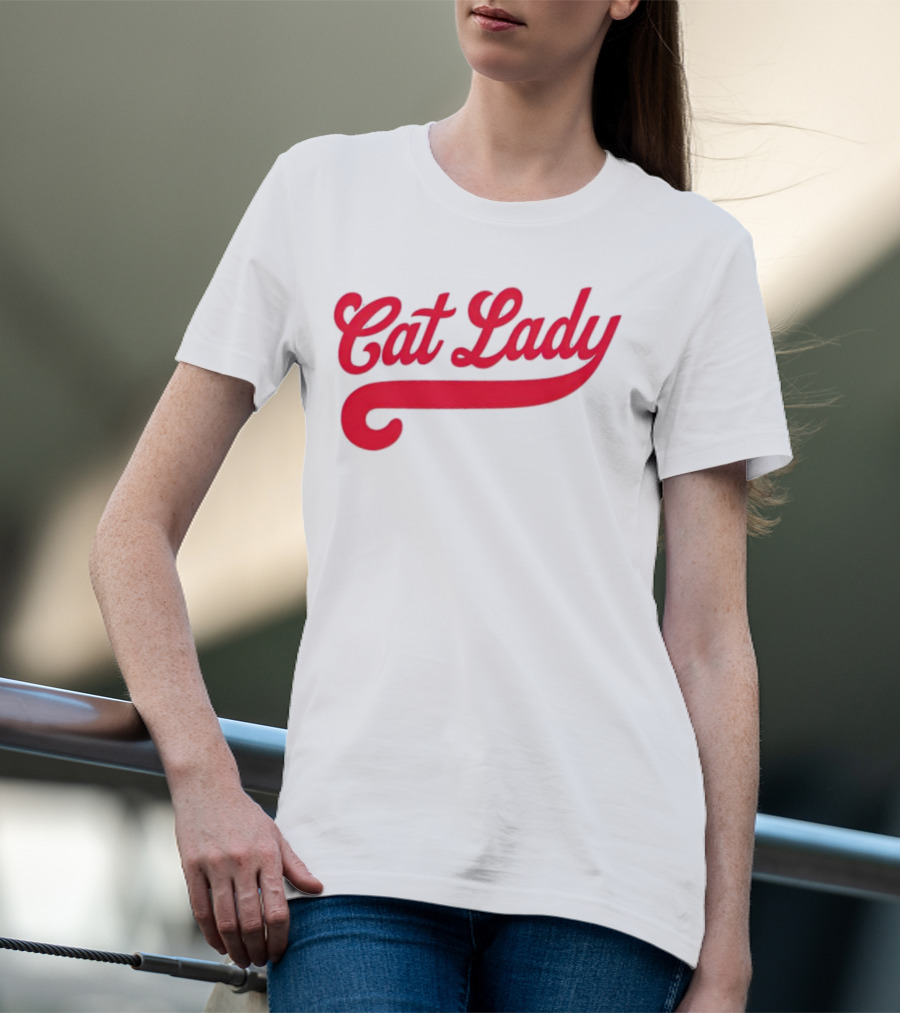 Cincinnati Reds Cat Lady Baseball Script Red T-Shirt