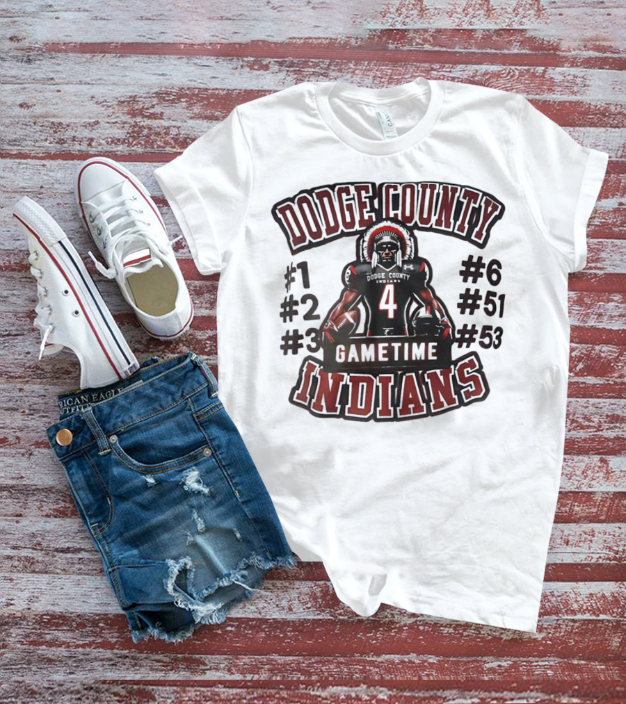 Dodge County Gametime Indians Football Player Numbers 1 2 3 4 6 51 53 T-Shirt