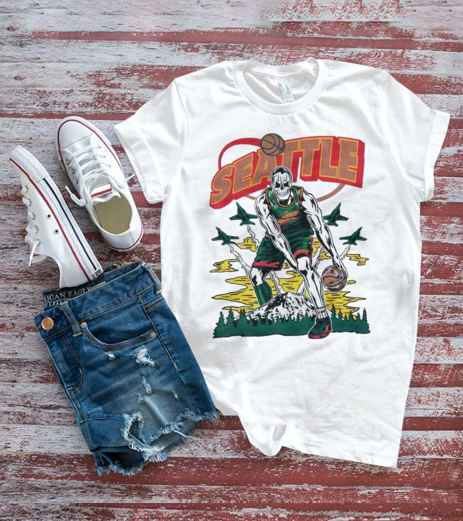 Seattle SuperSonics Skeleton Basketball Crossover T-Shirt