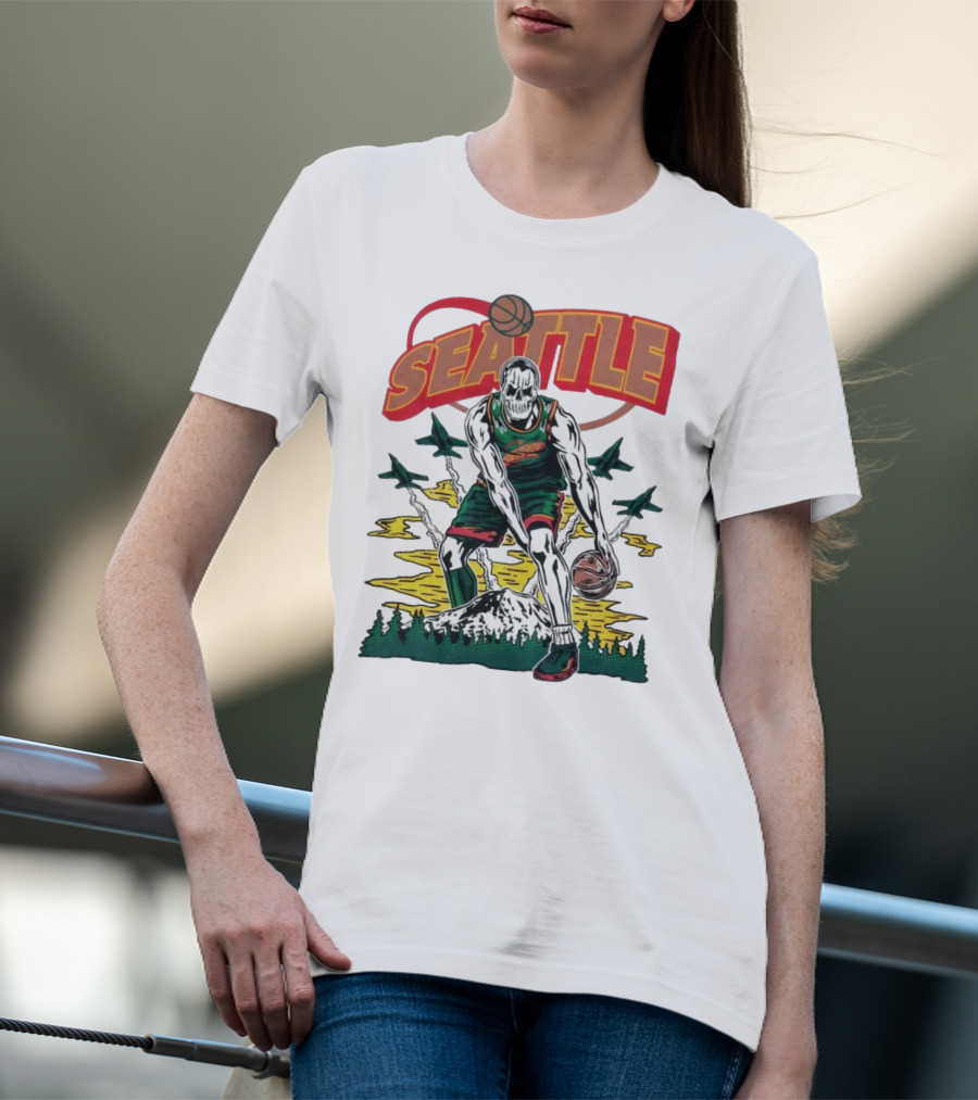 Seattle SuperSonics Skeleton Basketball Crossover T-Shirt