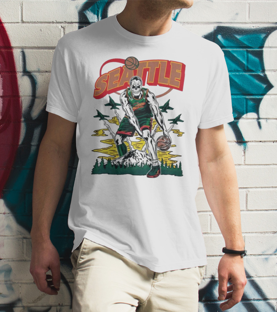 Seattle SuperSonics Skeleton Basketball Crossover T-Shirt