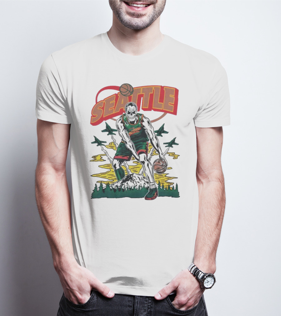 Seattle SuperSonics Skeleton Basketball Crossover T-Shirt