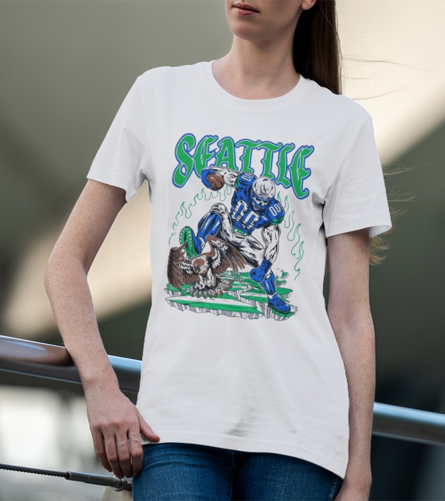 Seattle Seahawks Skeleton Football Player With Eagle T-Shirt