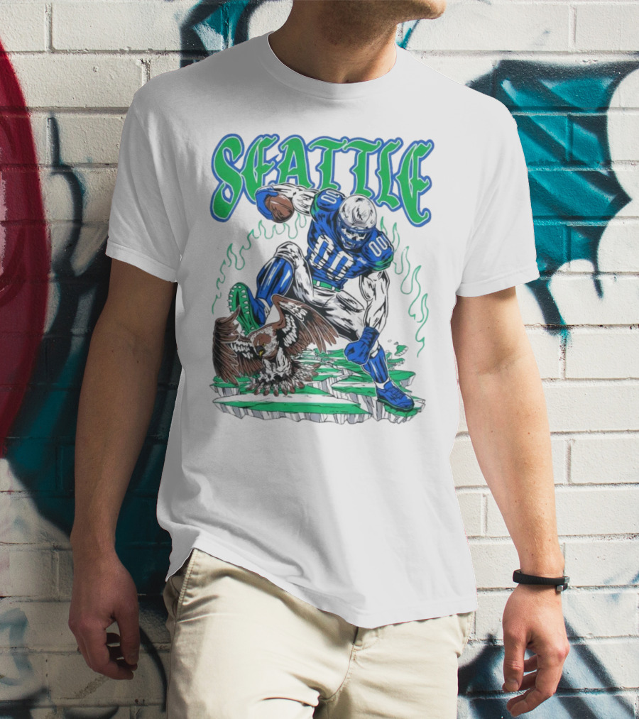 Seattle Seahawks Skeleton Football Player With Eagle T-Shirt