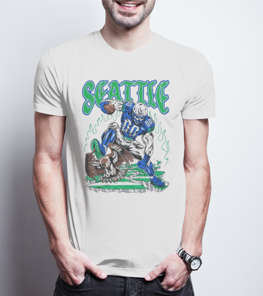 Seattle Seahawks Skeleton Football Player With Eagle T-Shirt