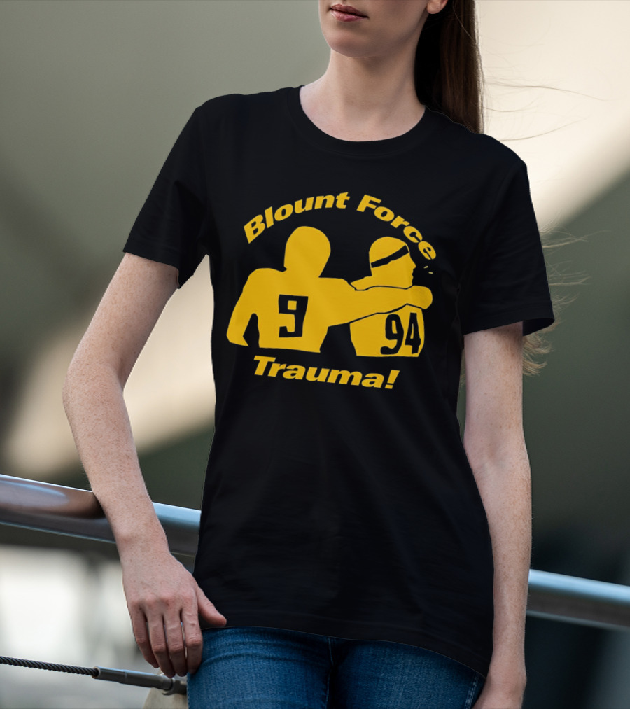 Blount Force Trauma Silhouetted Players 9 And 94 Impact Moment T-Shirt