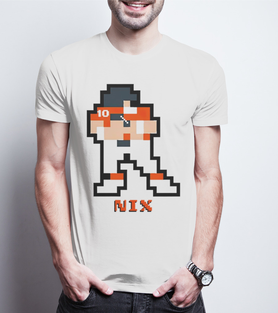 Bo Nix 8-Bit Pixel Art 10 Block Figure T-Shirt