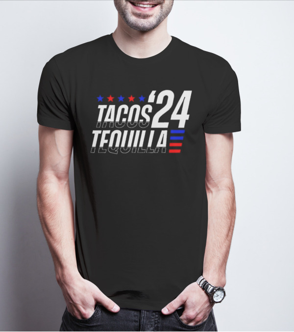 Tacos Tequila 24 Stars Red Blue T-Shirt