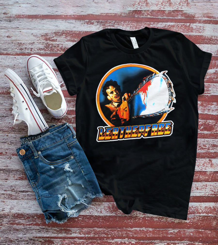 Texas Chainsaw Massacre Leatherface Vintage Horror Chrome Chainsaw T-Shirt