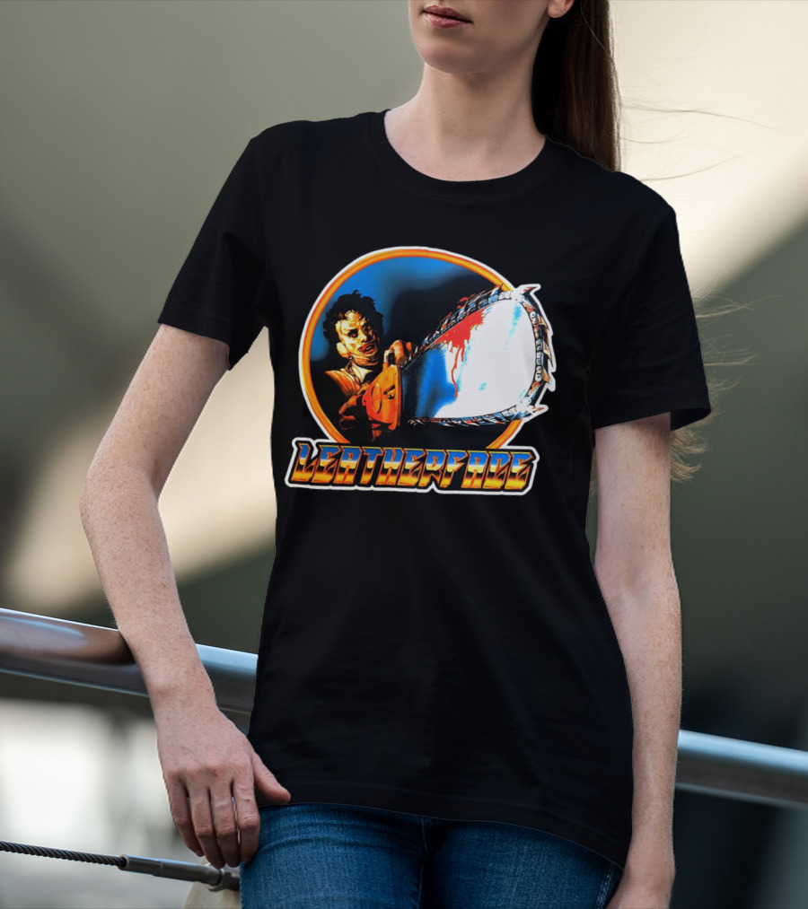 Texas Chainsaw Massacre Leatherface Vintage Horror Chrome Chainsaw T-Shirt