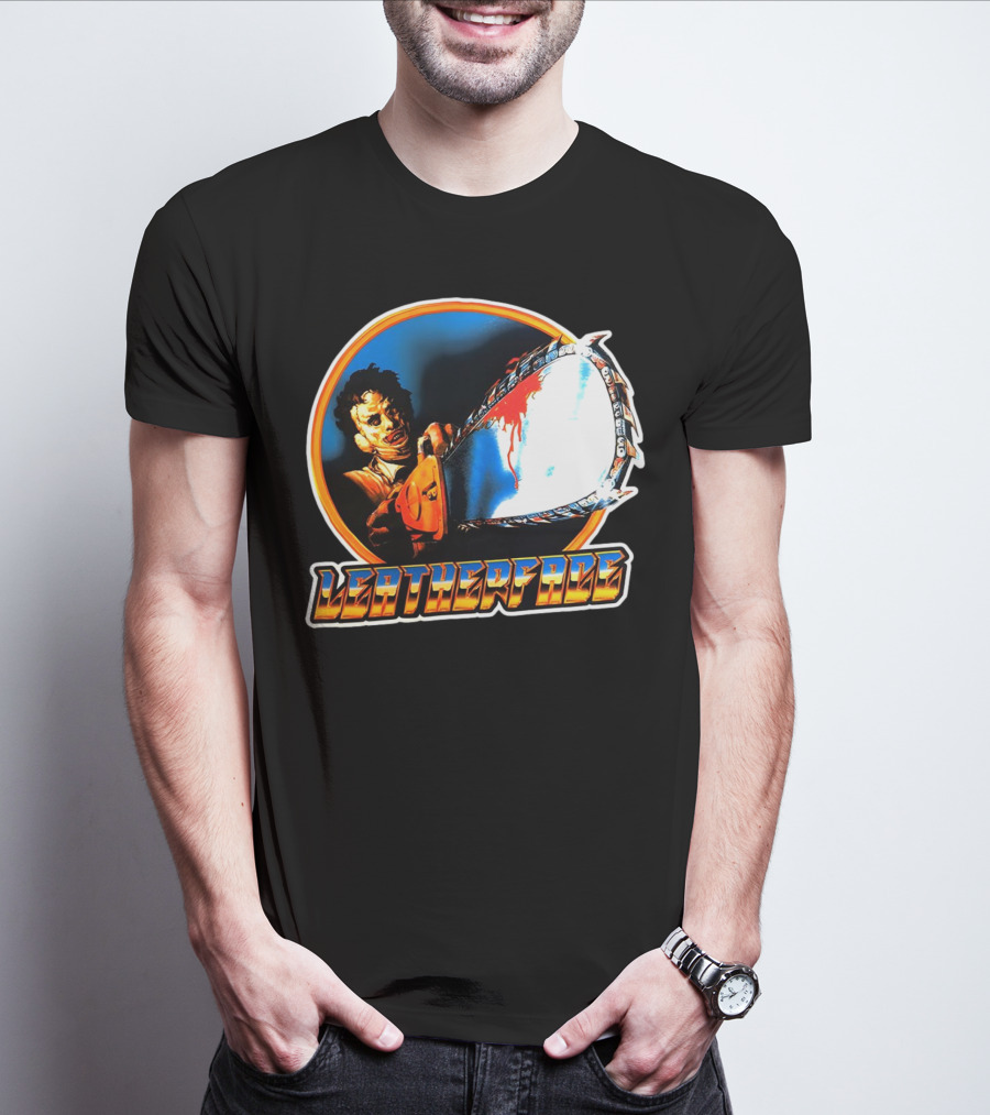 Texas Chainsaw Massacre Leatherface Vintage Horror Chrome Chainsaw T-Shirt