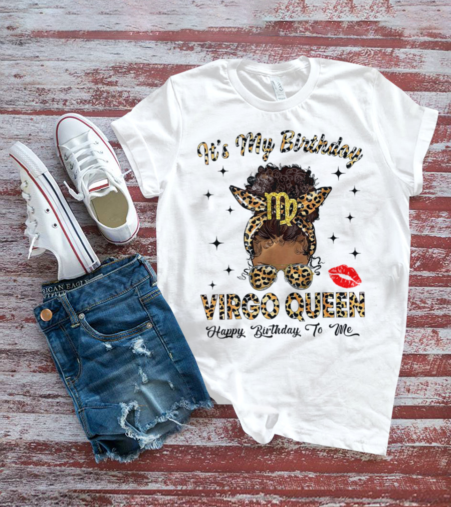 It's My Birthday Virgo Queen Happy Birthday To Me Virgo Symbol Leopard Print Red Lips T-Shirt