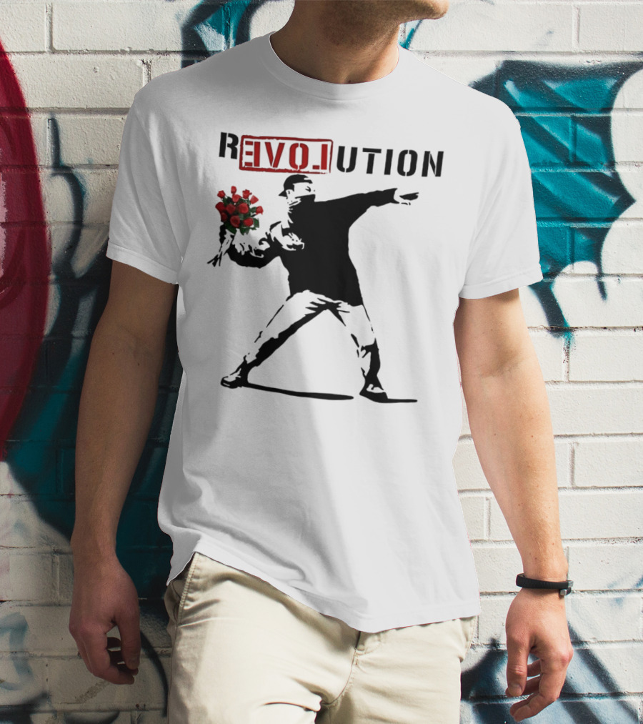 Revolution Rage Flower Thrower Banksy Stencil Roses T-Shirt