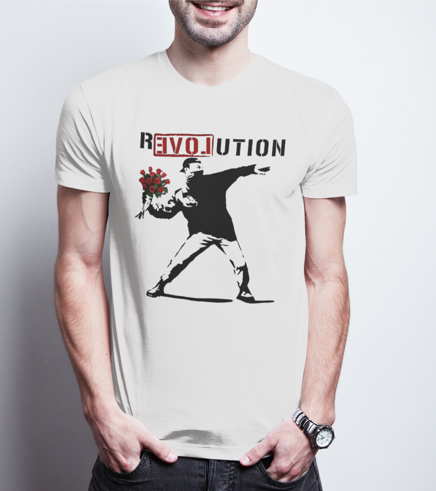 Revolution Rage Flower Thrower Banksy Stencil Roses T-Shirt
