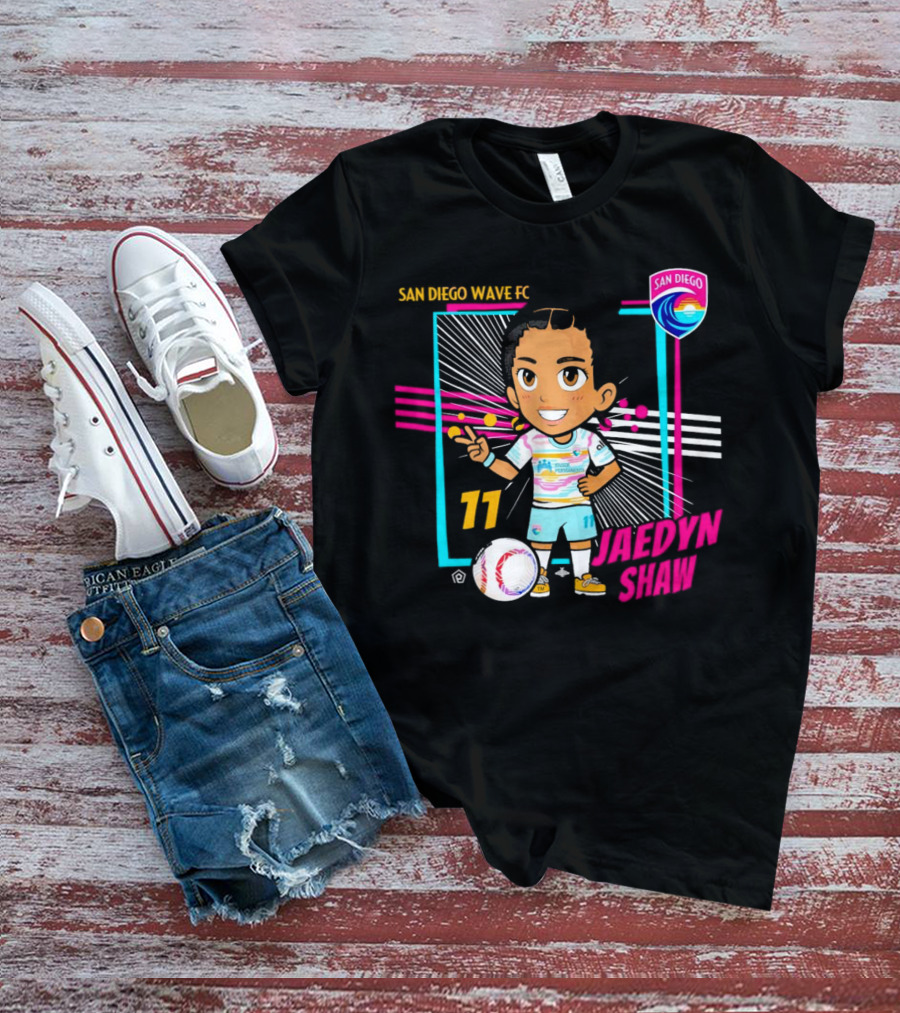 San Diego Wave FC Jaedyn Shaw 11 Chibi Soccer Player With Team Badge T-Shirt