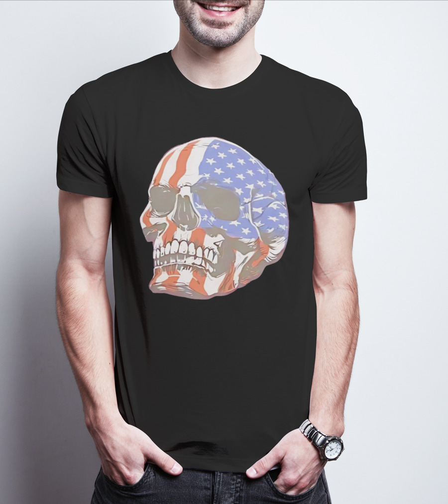 Skull With American Flag T-Shirt