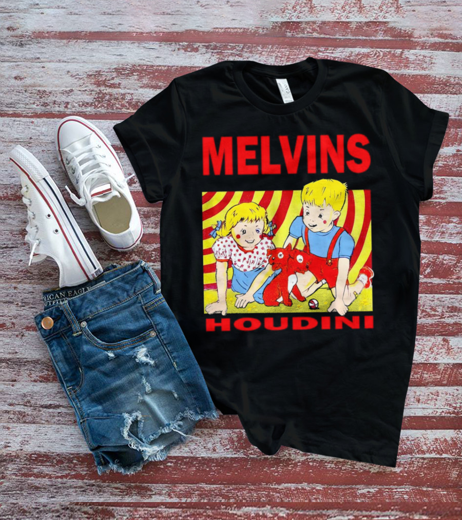 Melvins Houdini Late 00s Jerks Kids With Red Dog And Swirling Red Yellow Background T-Shirt