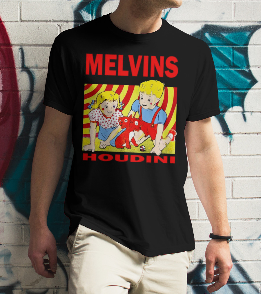Melvins Houdini Late 00s Jerks Kids With Red Dog And Swirling Red Yellow Background T-Shirt