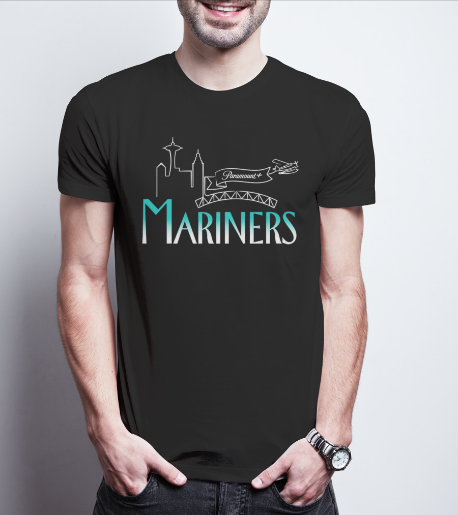 Seattle Mariners Frasier Day Paramount+ Skyline And Seaplane T-Shirt