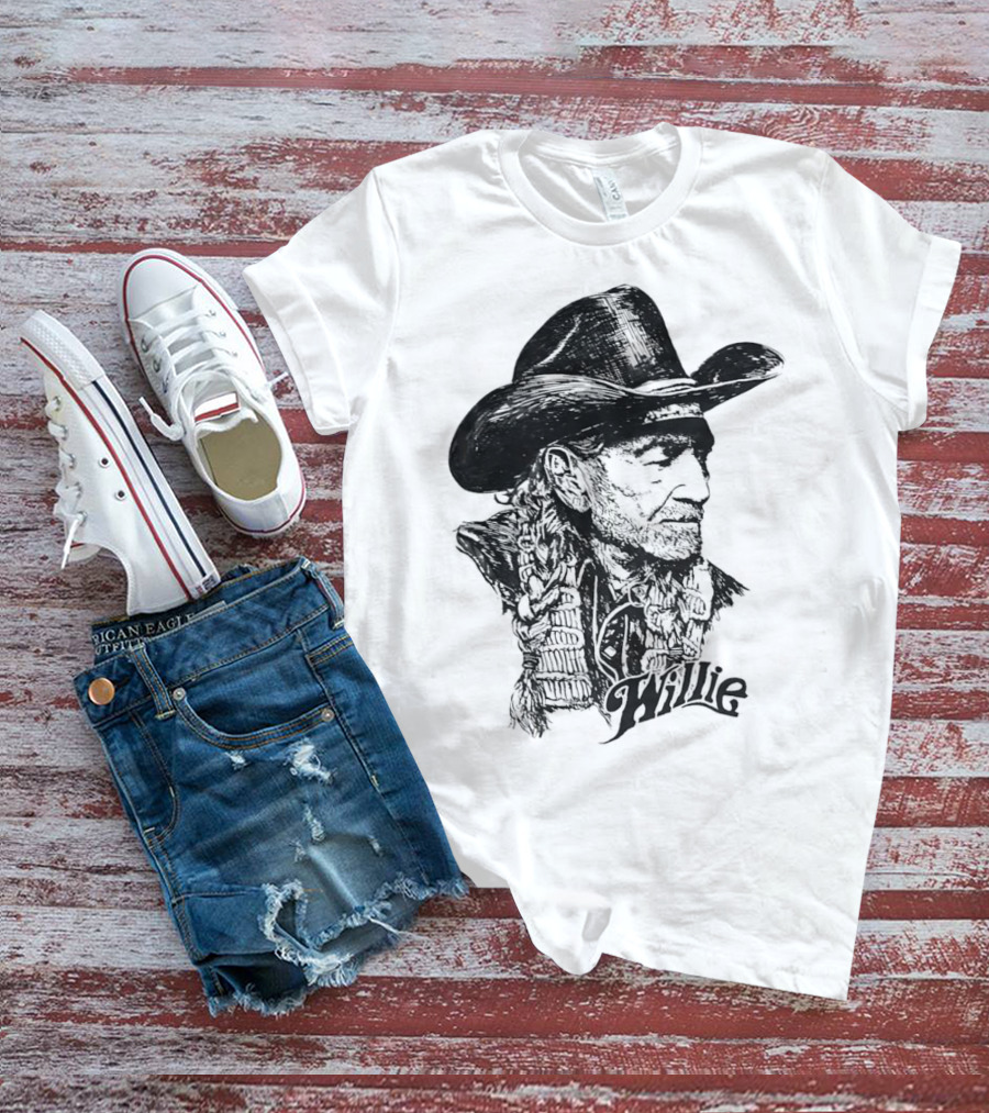 Willie Nelson Cowboy Hat Braid Classic Sketch T-Shirt