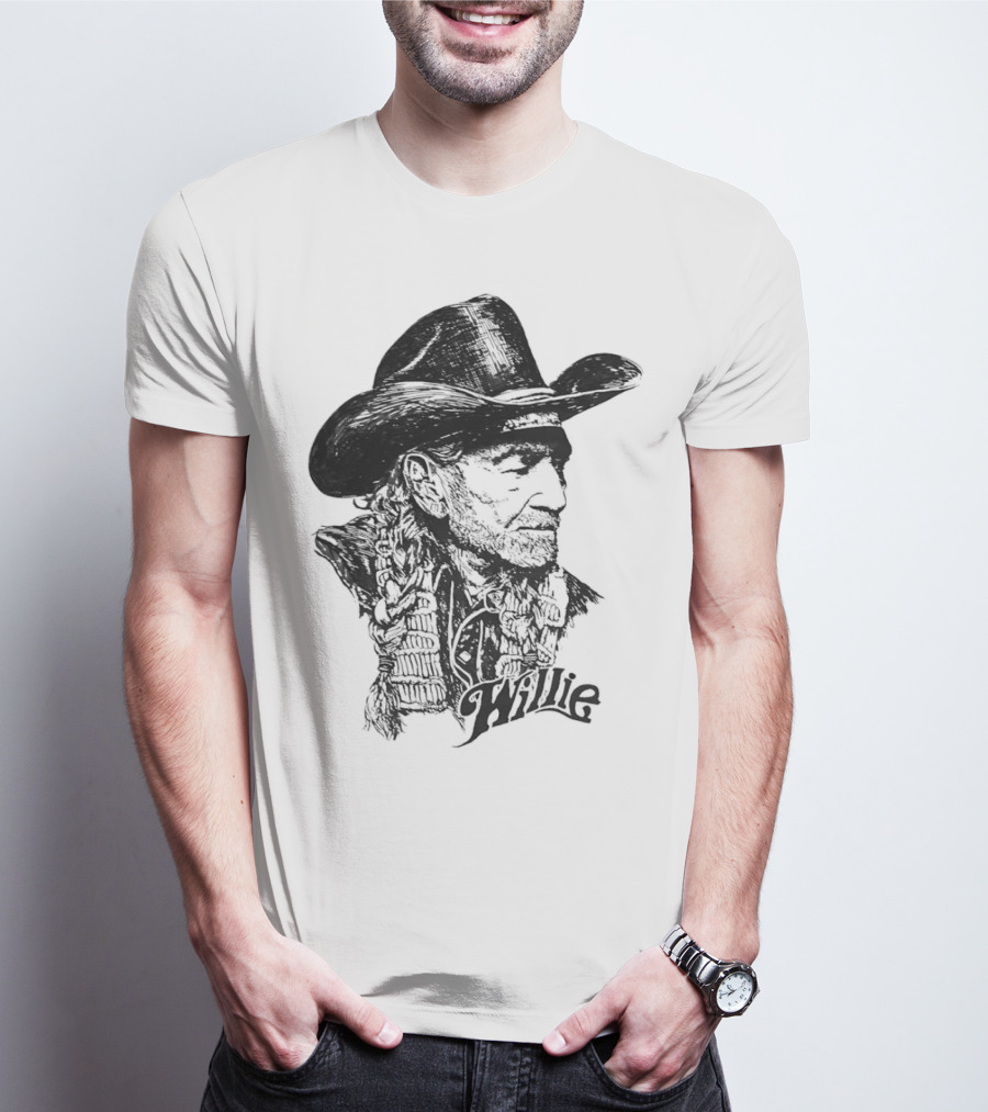Willie Nelson Cowboy Hat Braid Classic Sketch T-Shirt