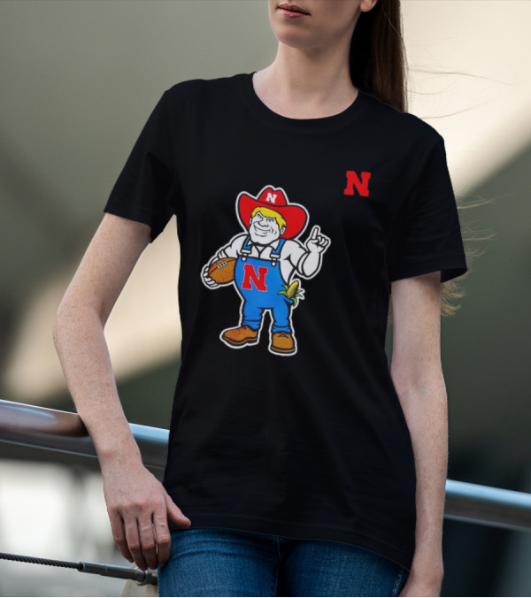 Nebraska Cornhuskers Mascot Holding Football With Corn And N T-Shirt