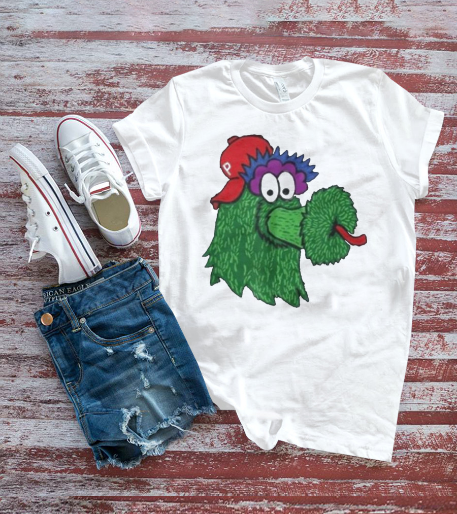 Phillie Phanatic Mascot Philadelphia Phillies Green Creature Red Cap T-Shirt