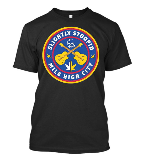 Slightly Stoopid Mile High City Skull Guitars And Leaf Symbol Badge T-Shirt