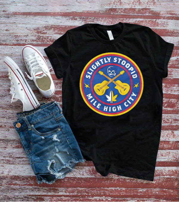 Slightly Stoopid Mile High City Skull Guitars And Leaf Symbol Badge T-Shirt