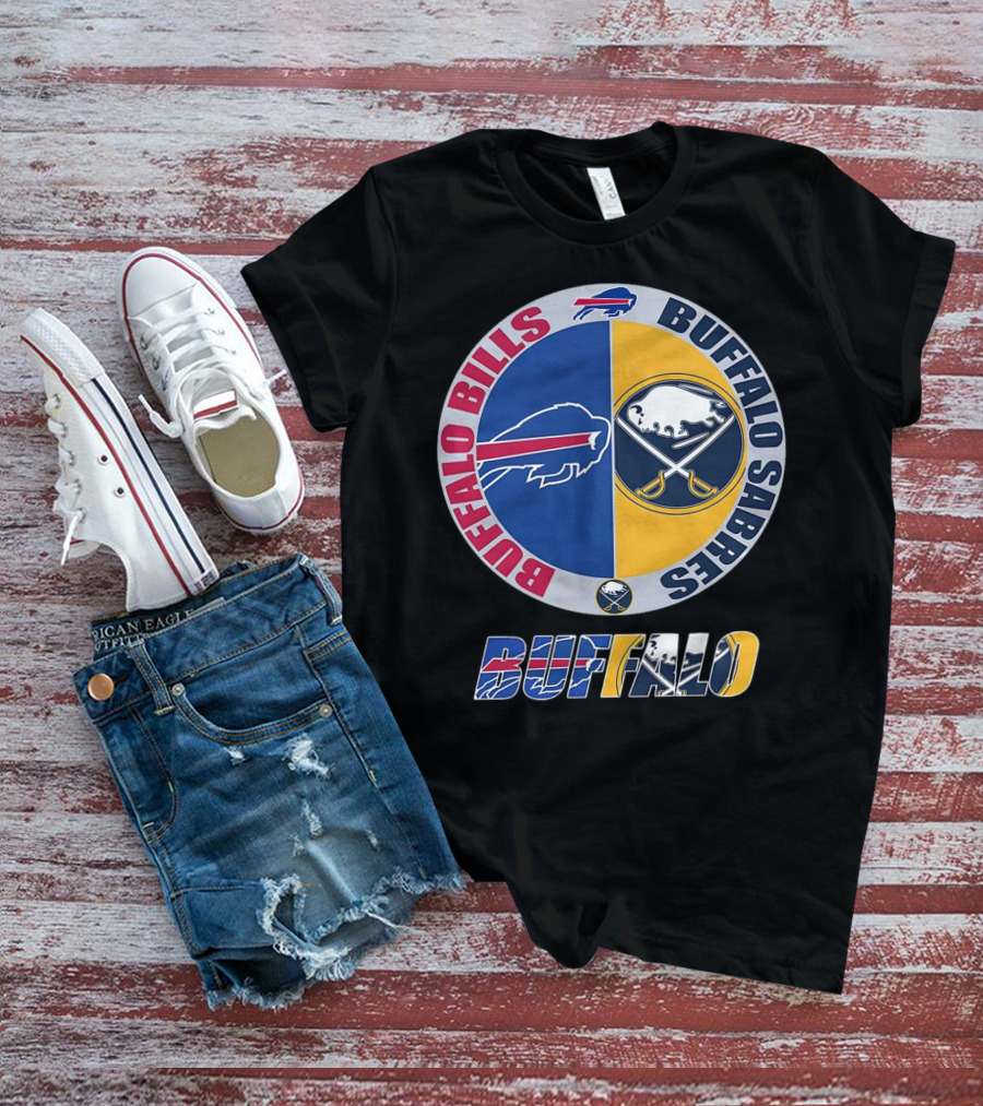 Buffalo Bills Buffalo Sabres Dual Logo Buffalo Text T-Shirt