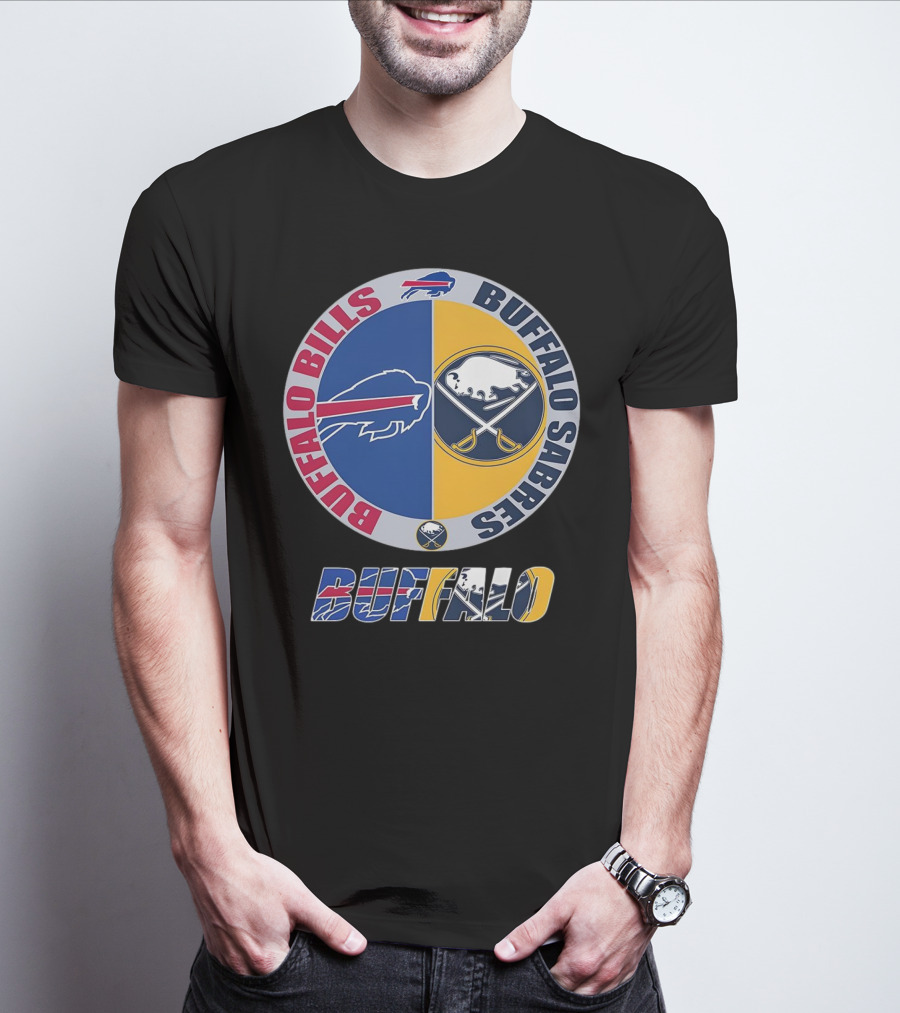 Buffalo Bills Buffalo Sabres Dual Logo Buffalo Text T-Shirt