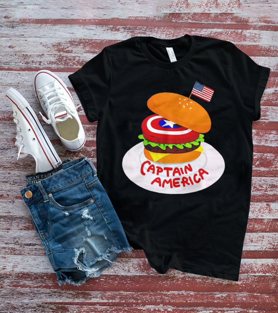 Captain America Burger With Flag And Shield Lettuce Bun T-Shirt