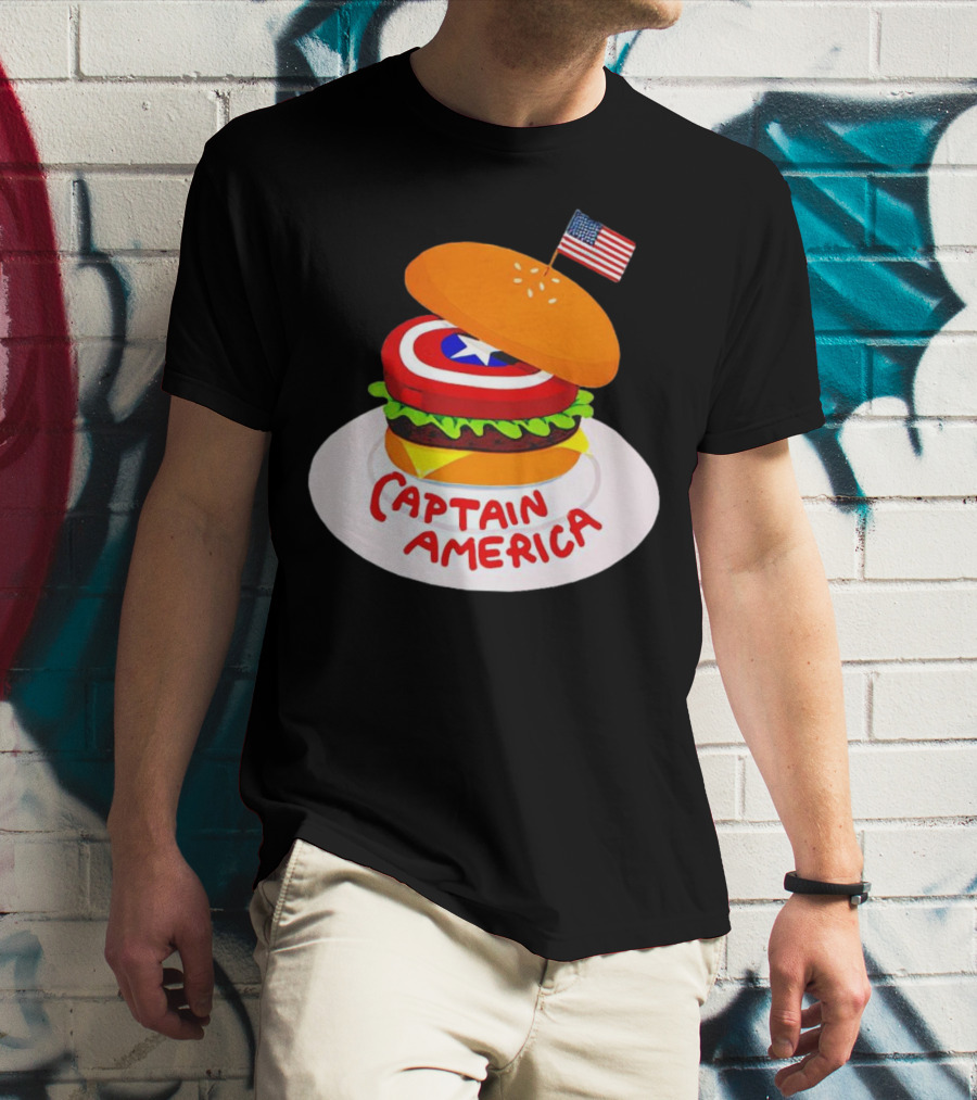 Captain America Burger With Flag And Shield Lettuce Bun T-Shirt