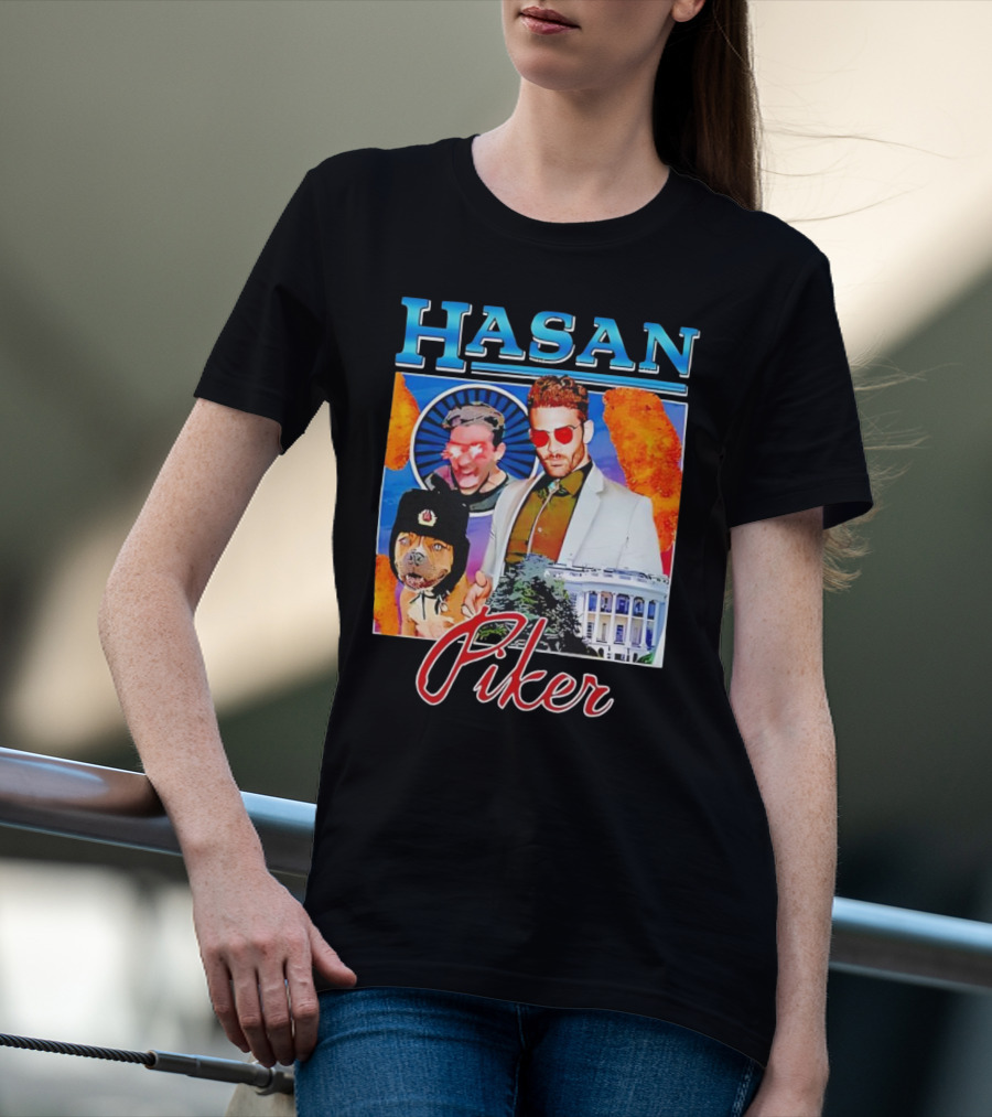 HASAN Piker Sunglasses Red Laser Eyes White House Dog T-Shirt