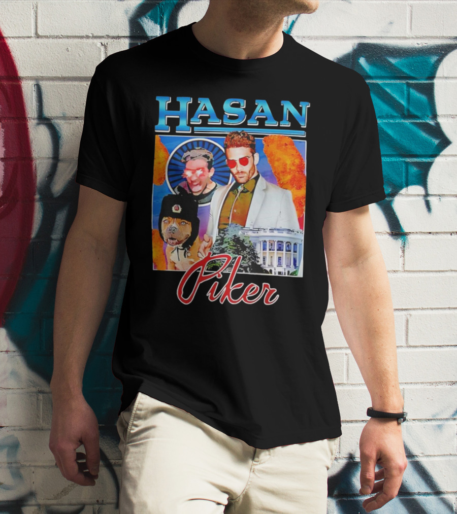 HASAN Piker Sunglasses Red Laser Eyes White House Dog T-Shirt