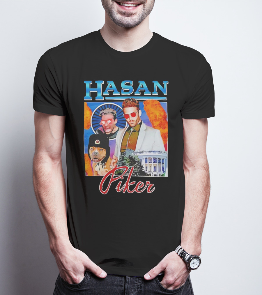 HASAN Piker Sunglasses Red Laser Eyes White House Dog T-Shirt