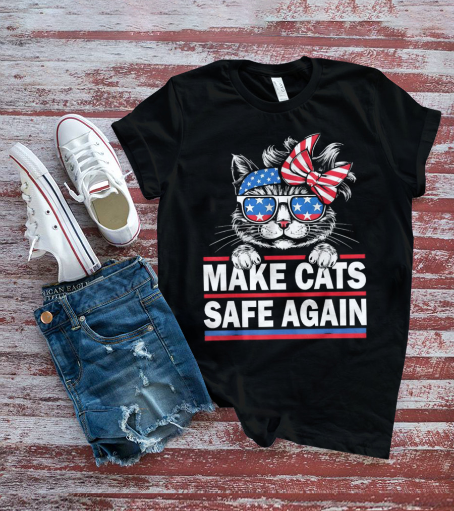 Make Cats Safe Again Funny Cat Lover USA Flag Accessories T-Shirt