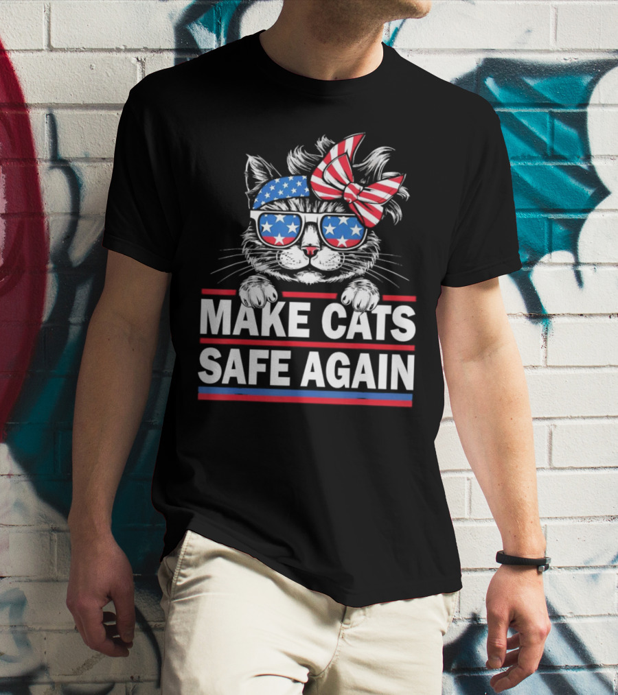 Make Cats Safe Again Funny Cat Lover USA Flag Accessories T-Shirt