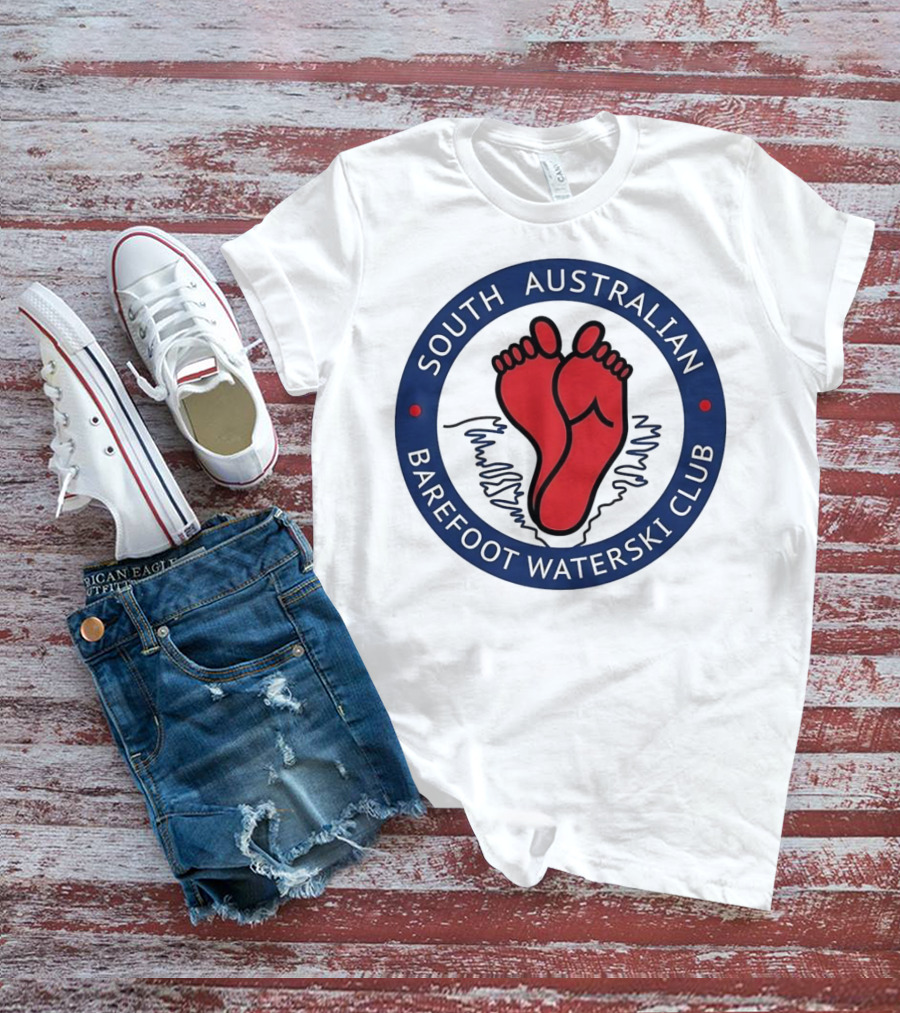 South Australian Barefoot Waterski Club Red Feet Logo Emblem T-Shirt