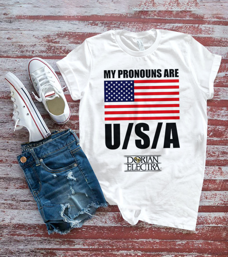 My Pronouns Are USA Dorian Electra American Flag T-Shirt