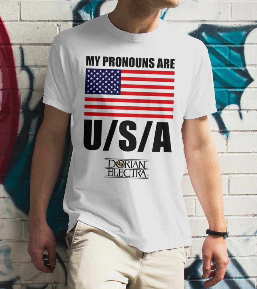 My Pronouns Are USA Dorian Electra American Flag T-Shirt