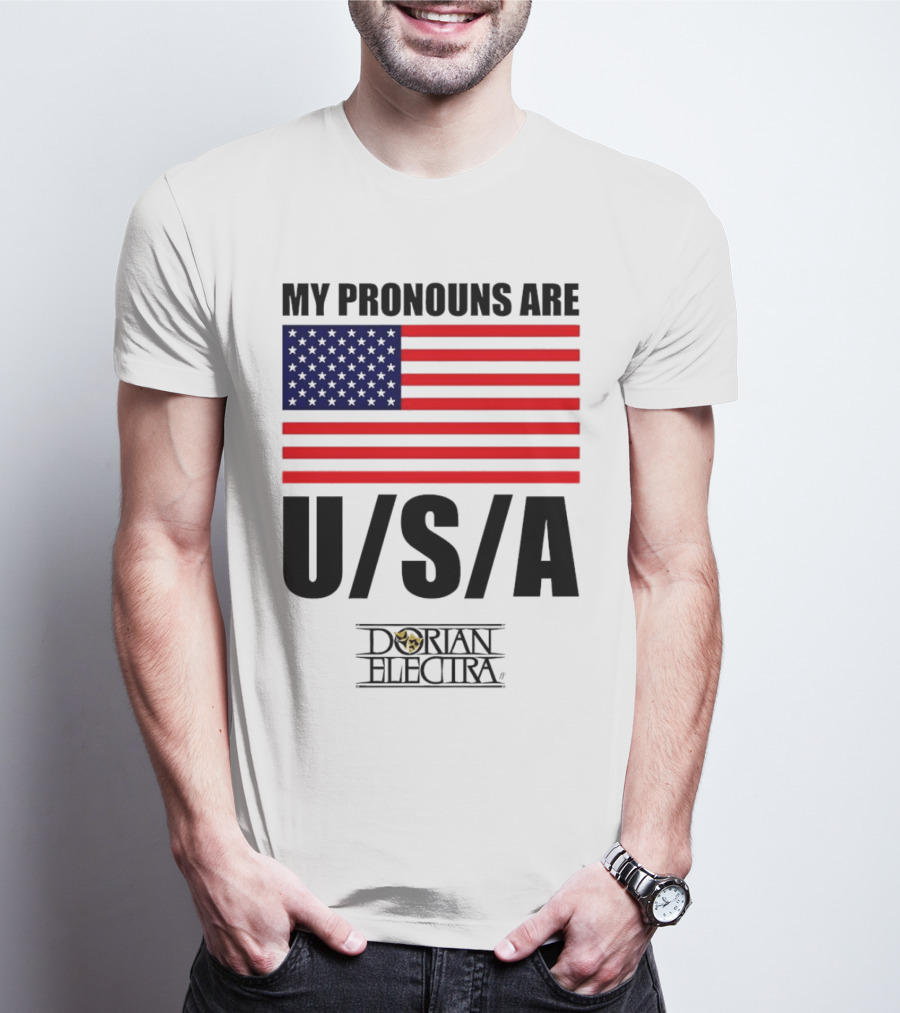 My Pronouns Are USA Dorian Electra American Flag T-Shirt