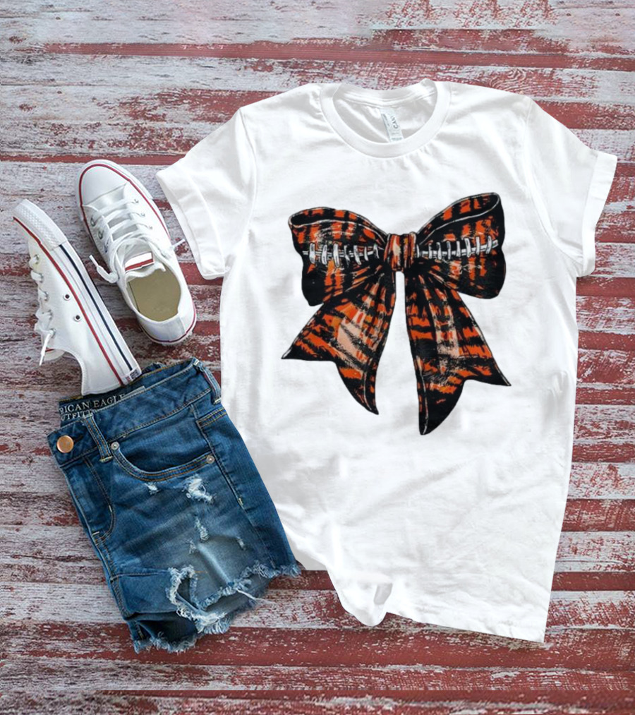 Cincinnati Football Bow Tiger Print Bowtie T-Shirt