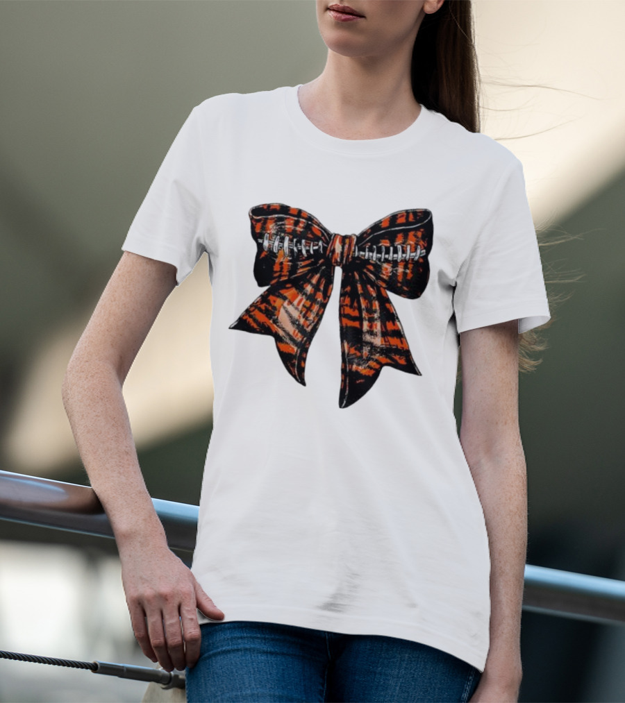 Cincinnati Football Bow Tiger Print Bowtie T-Shirt