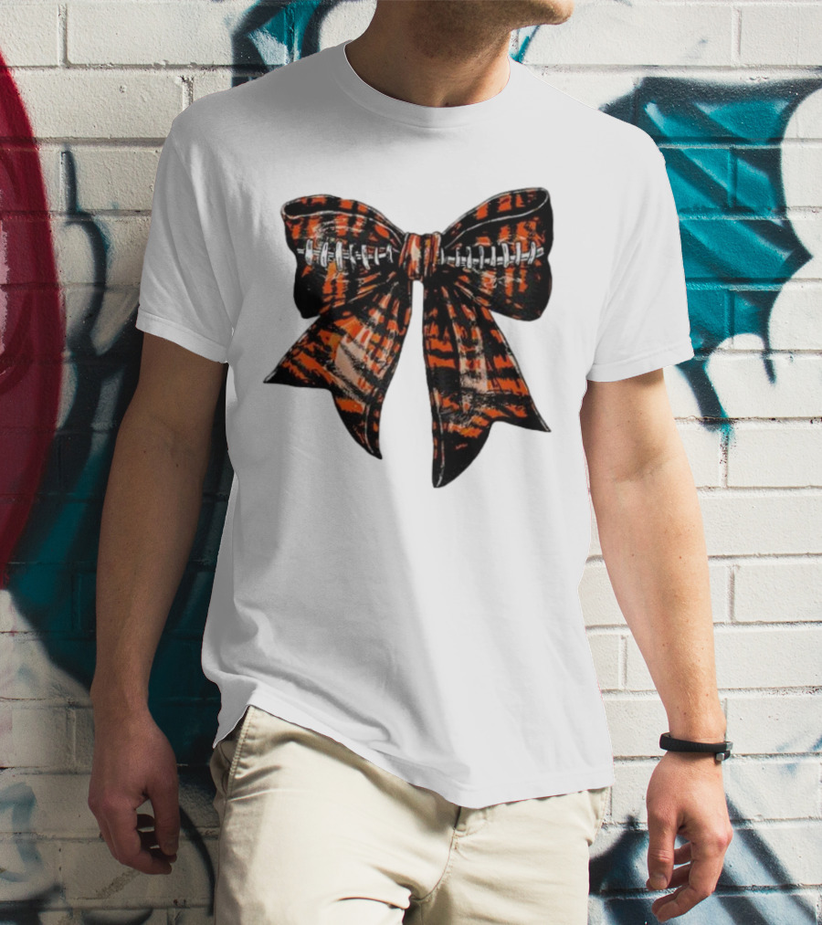 Cincinnati Football Bow Tiger Print Bowtie T-Shirt